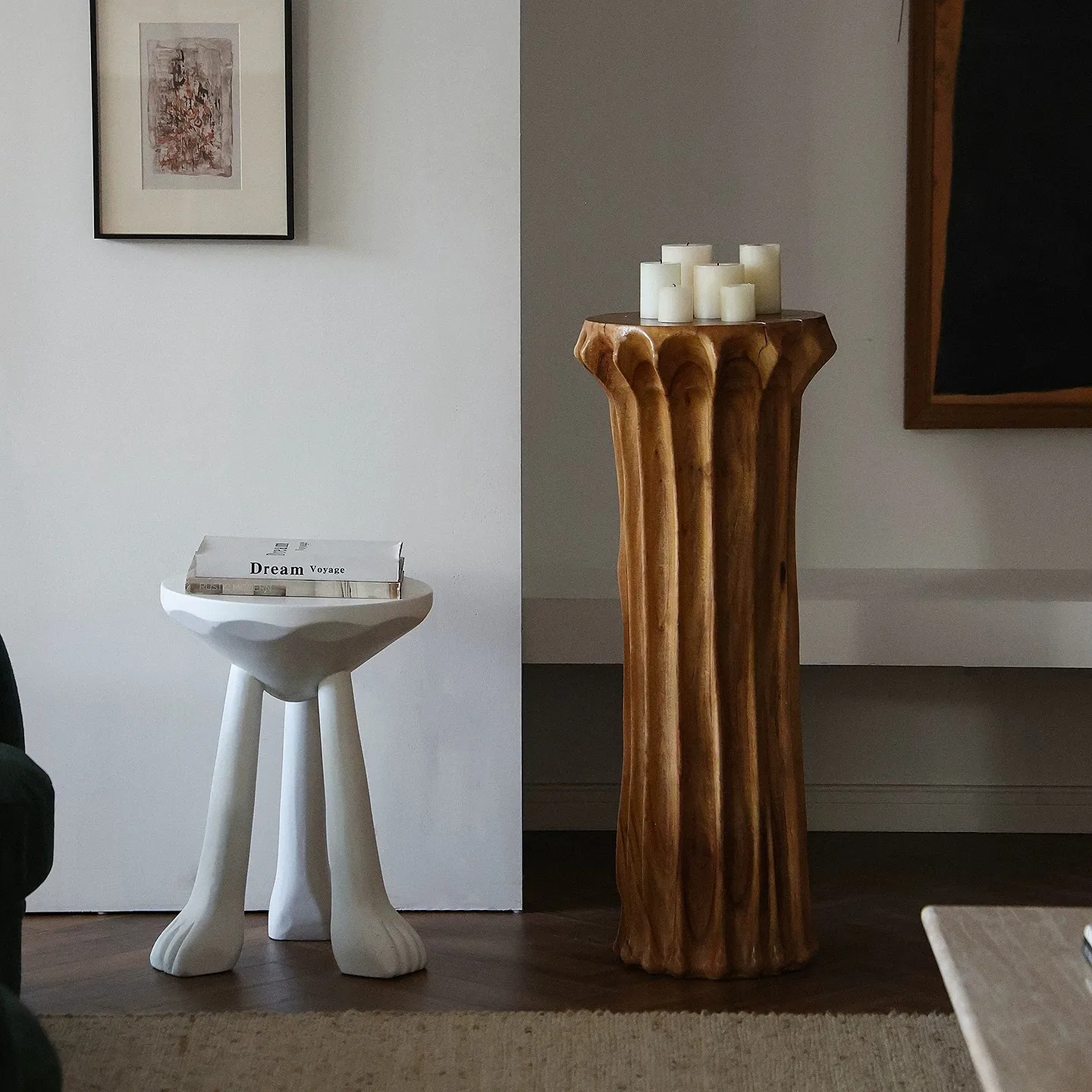 Wabi Sabi Solid Wood Pedestal Stand Hand Carved Log Root Plant Display Base Wooden Flower Stand Hotel Boutique Store Home Decor