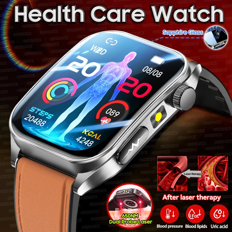 

2025 New Laser therapy+ECG+HRV High-end Health Watch Men Body analysis Blood pressure lipids Uric acid Health Tracker Smartwatch