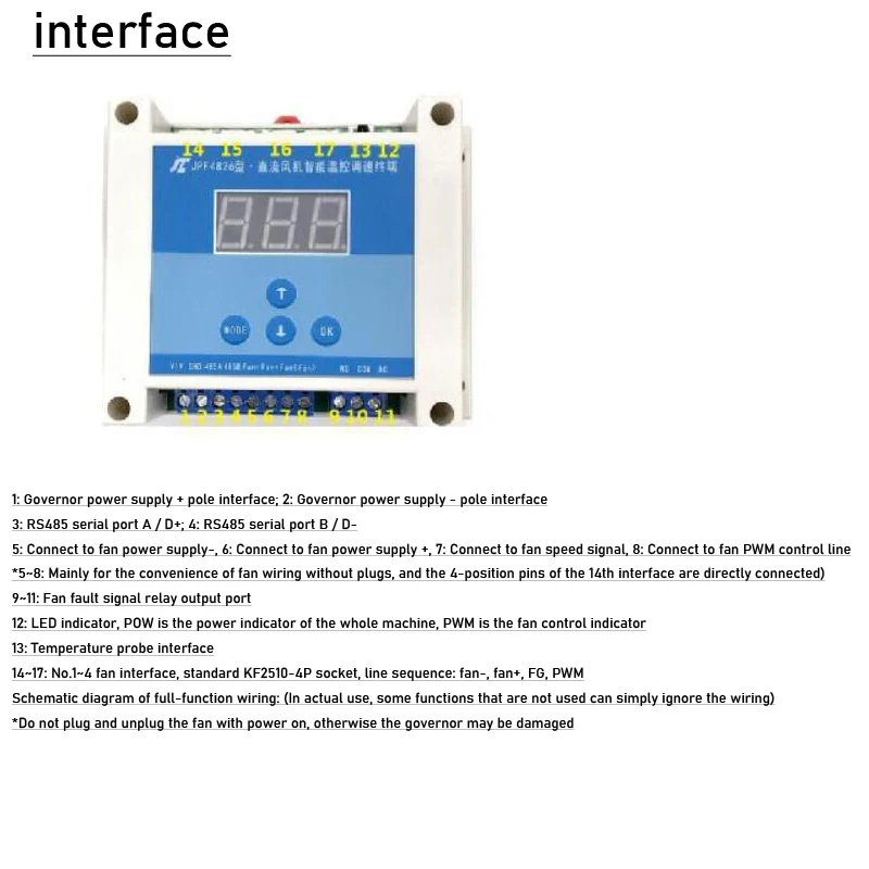 DC 12V 24V 48V 8A chassis Fan temperature control speed regulation RS485 serial PWM thermostat controller EC fan EBM LED display