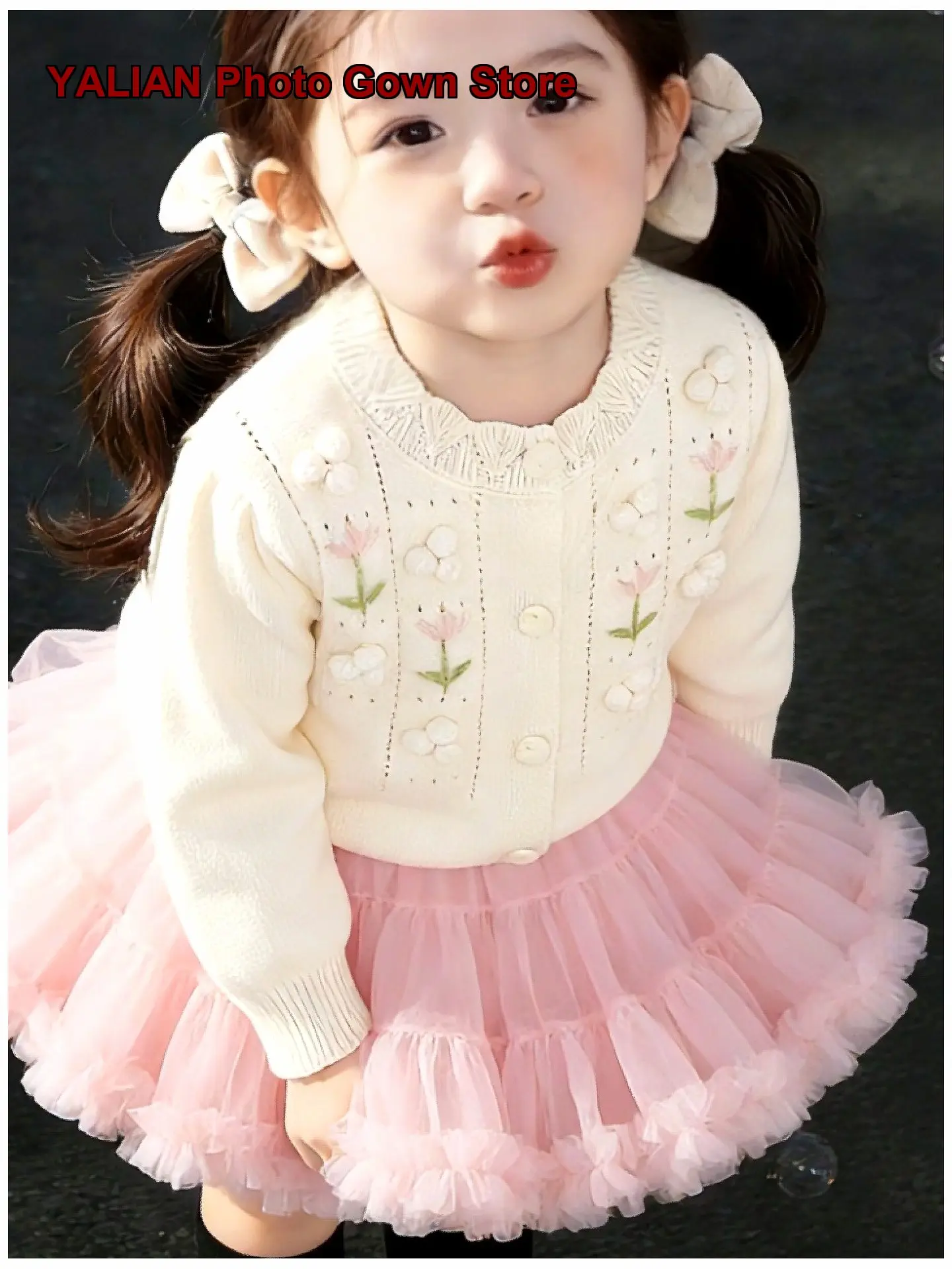 Kids + Tutu Skirt Set Girls Handmade Crochet Knit Jacket Pink Trendy