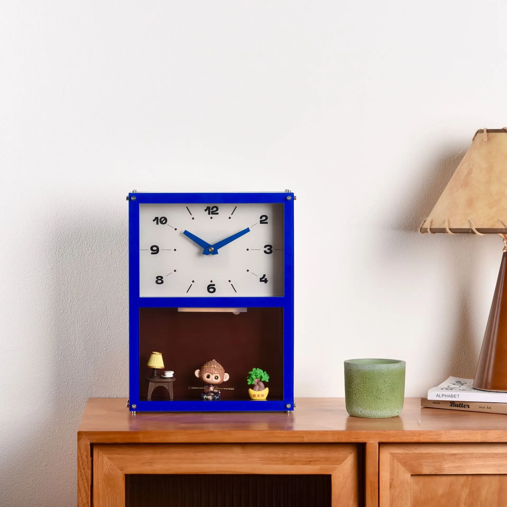 Modern Blue Frame Wall Clock Room Decoration Non Perforated Household Use Clocks Wifh Storage Home Decor for Living Room Bedroom
