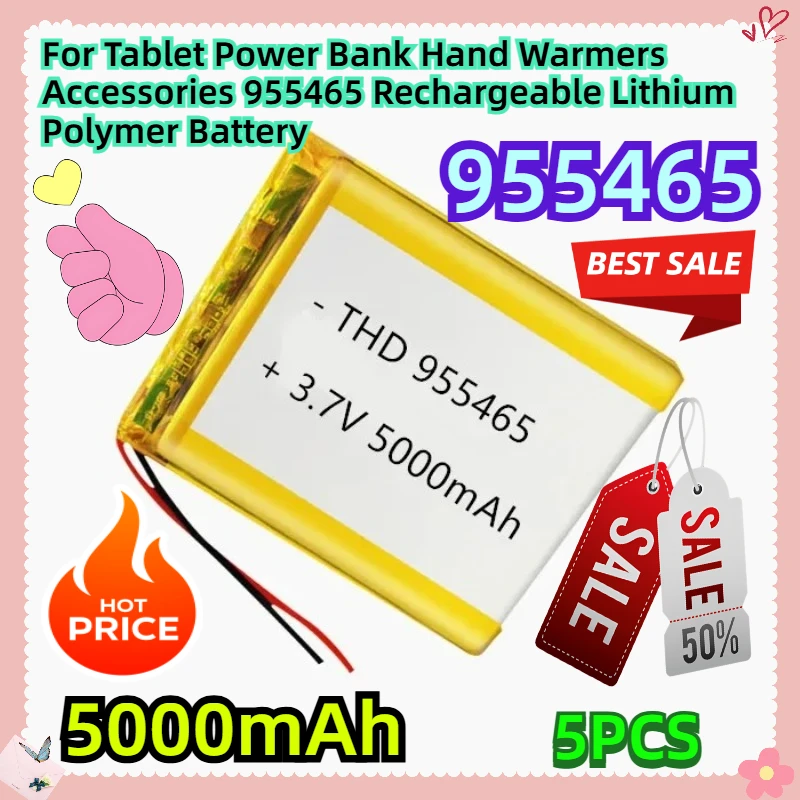 

5PCS 3.7V 5000mAH For Tablet Power Bank Hand Warmers Accessories 955465 Rechargeable Lithium Polymer Battery