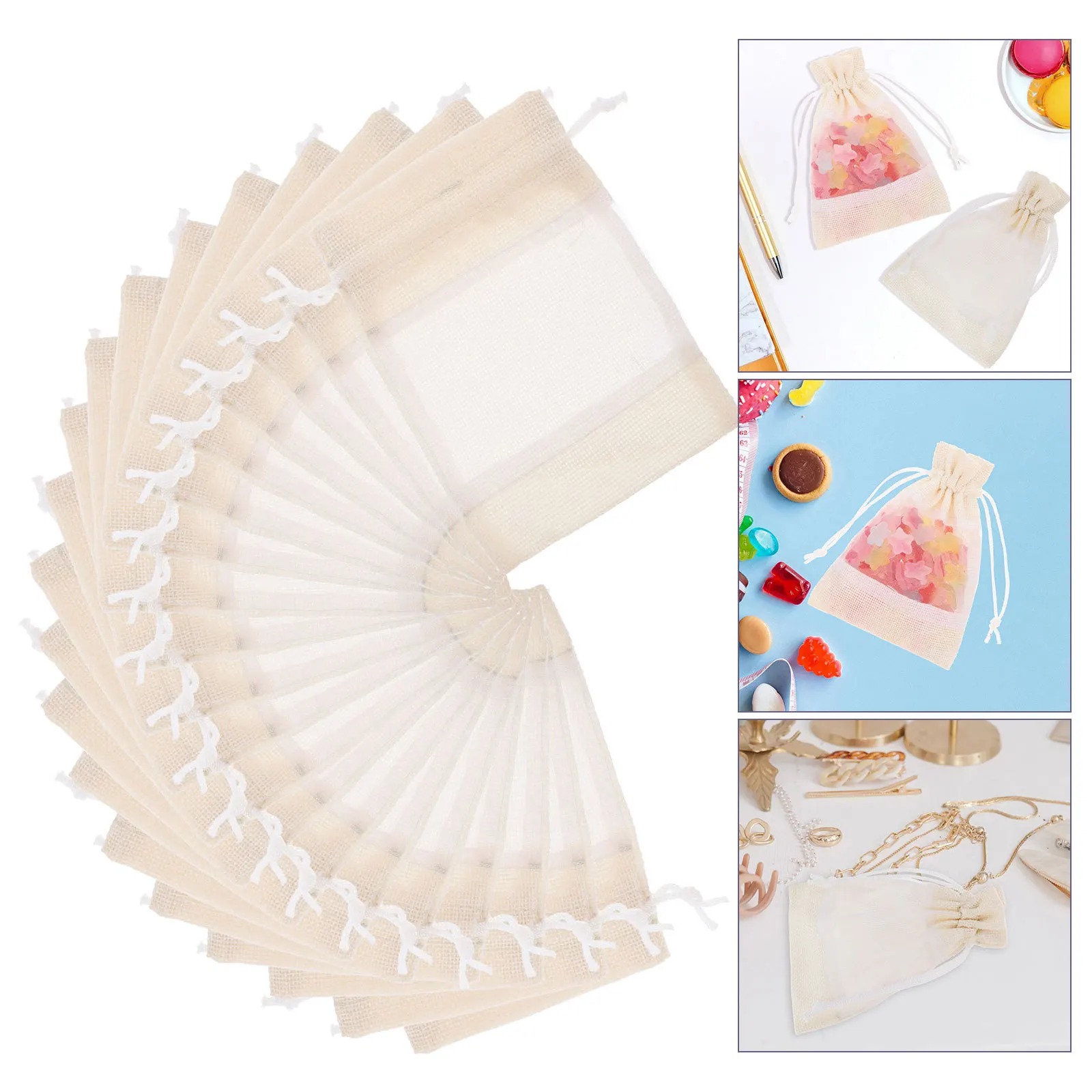 20 قطعة أكياس التخزين الكتان الرباط ماكياج المنظم الحقائب المحمولة هدية الرباط حقائب للهدايا أكياس التخزين الصغيرة #1