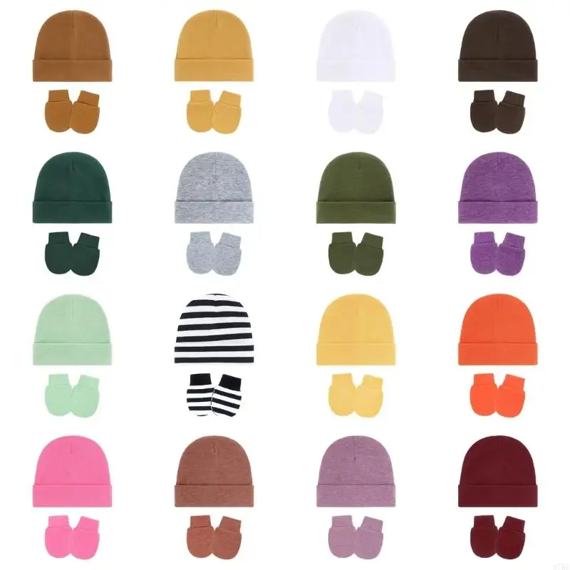 

97BE 1 Set Baby Hospital Cap Nursing Hat and Mittens Comfortable Fabric for Daily