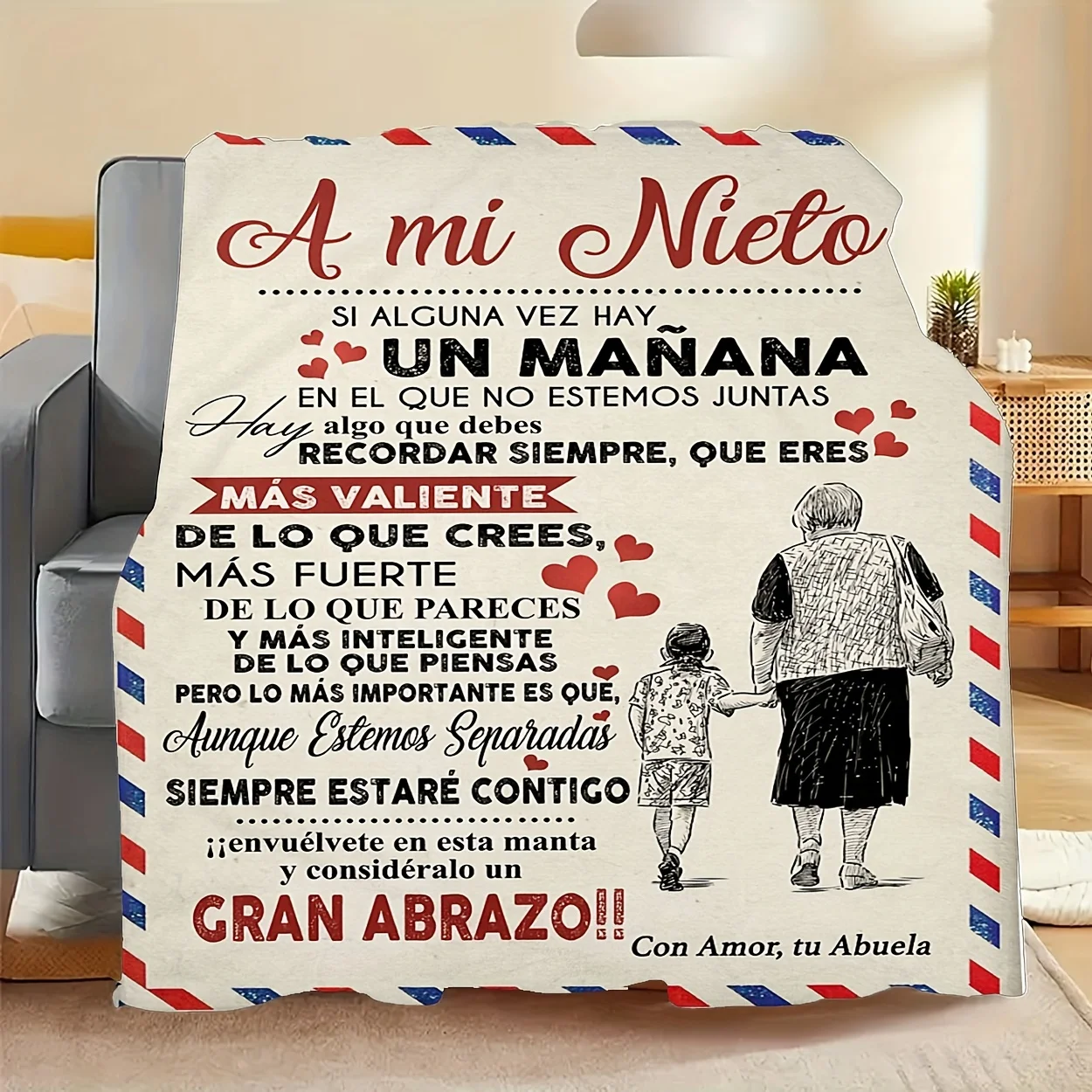 1pc Spanish Print Letter Blanket for Grandson - Soft Flannel Throw with Heartfelt Message Tear-Resistant All-Season Cozy Blanket