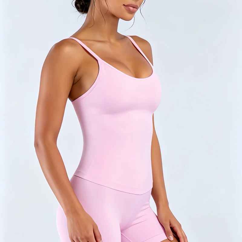 HISTELLO Impact U-Ausschnitt-Top für Damen, nahtlos, dünne Träger, schmale Passform, Yoga-Weste, hautfreundlich, weich, dehnbar, für Fitness, Laufen, Workout. – Detail 4