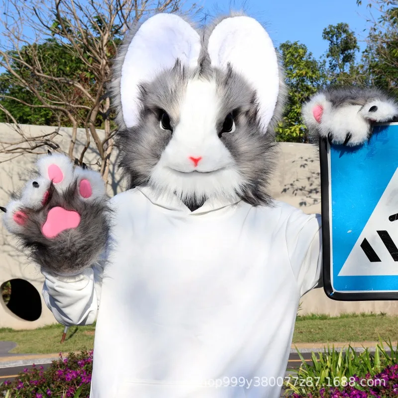 أرنب رئيس رقيق Kigurumi Fursuits قناع الحيوان تأثيري حلي لطيف القط رئيس هالوين زي رئيس كيمونو الأداء الدعائم