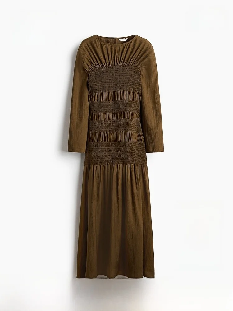 

Весенняя новинка: женское повседневное платье с драпировкой, длинным рукавом, облегающее, из полиэстера, вискозы и нейлона, для повседневной носки, H&M 33320