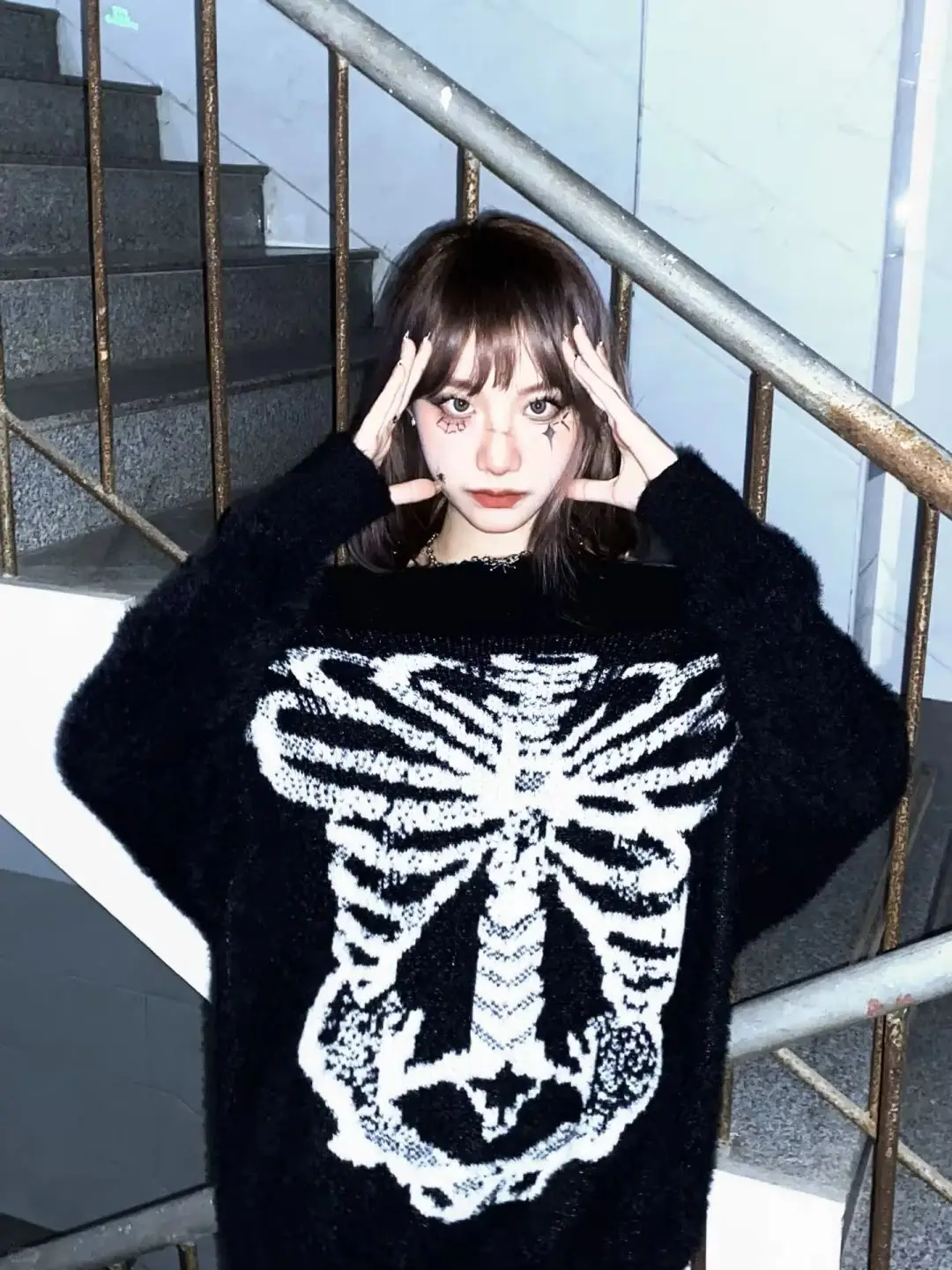 Subculture Punk Style Long Sleeve Pullovers Women Casual Slash Neck Y2K Sweaters American Vintage Slim Fit Girl Clothing Autumn