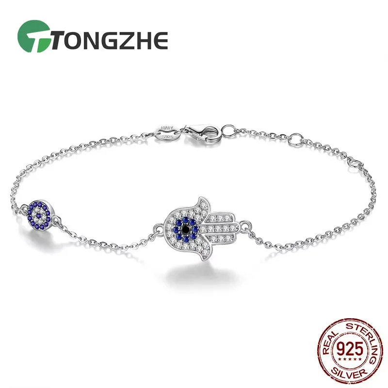 TONGZHE Luck Fatima Hamsa 925 Sterling Silver Evil Eye Hand Eye Horse Hoof Bracelets for Women Handmade Friendship Jewelry