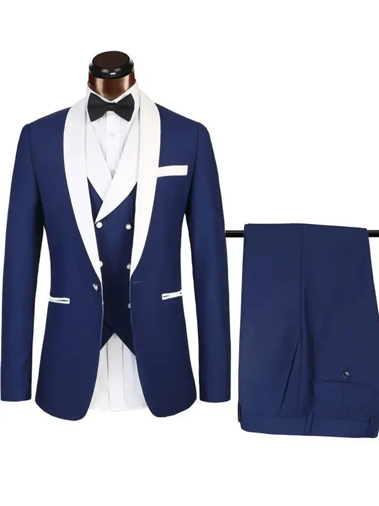 

2024 New arrival Men Wedding Dress Navy blue Tuexdo 3Pieces Male Suits Slim Fit Single Breasted Homme Costume Gentlemen Wear