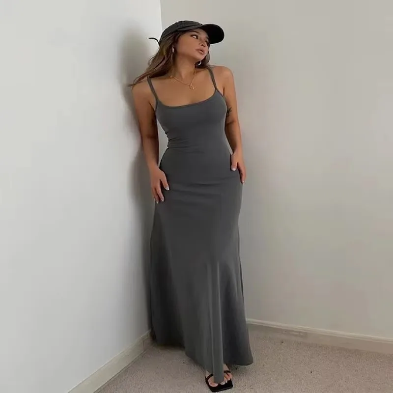 2024 Summer Women\'s New Fashion Simple Temperament Suspender Long Backless Slim Waisted Sexy Sweet And Spicy Casual Dresses