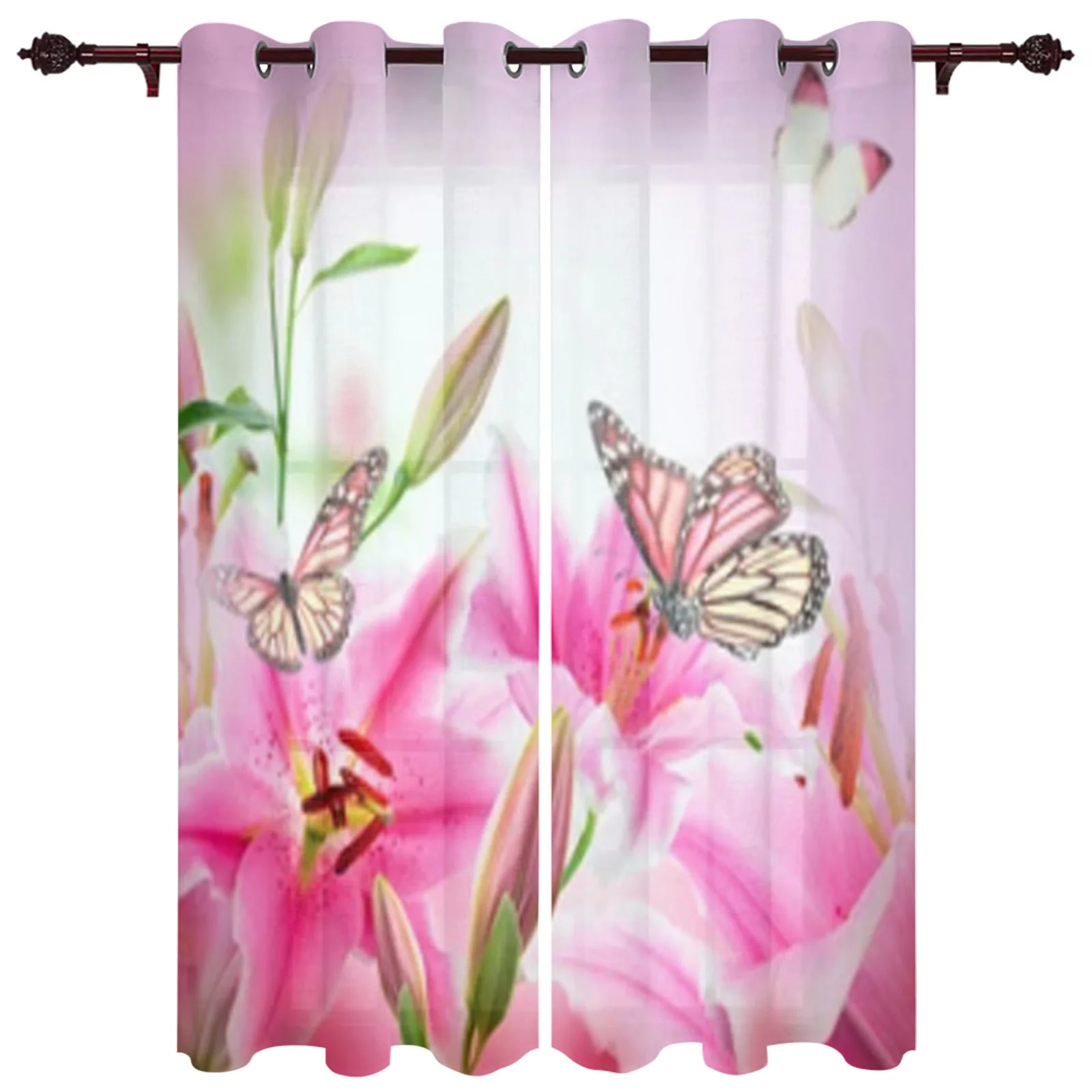 Lilies And Butterfly Window Curtain For Living Room Bedroom Decoration Curtains Luxury Kitchen Valance Curtains