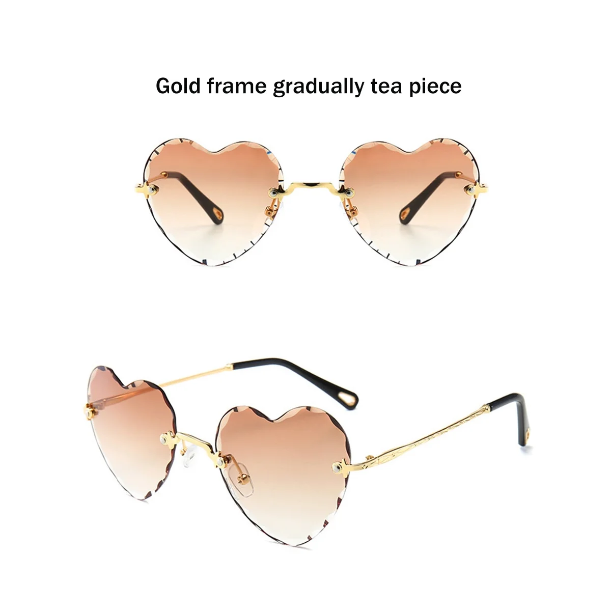7 Pairs Statement Metal Cut Edge Sunglasses Cute Candy Heart Rimless Ocean Flake Sunshade Sunglasses-ABLM