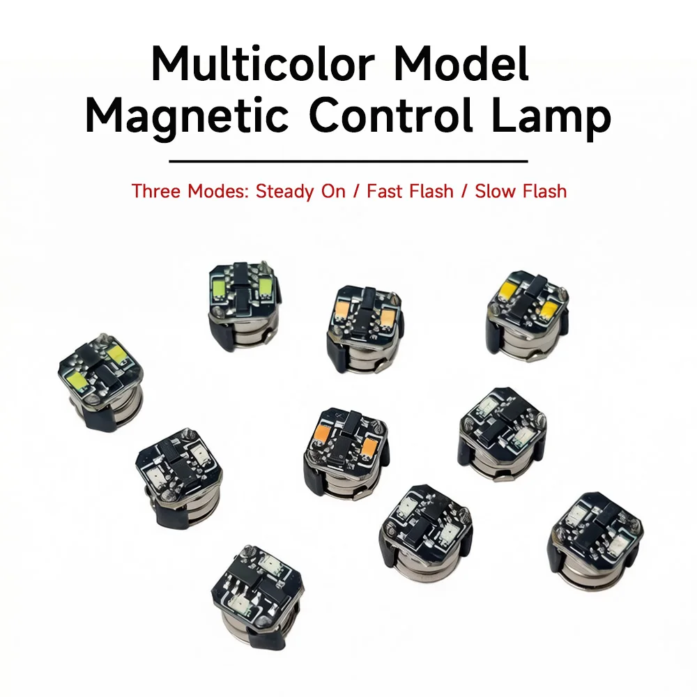 2Pcs Mini Magnetic Control Dual LED Light 3 Modes-Always On/Flash /Slow Flash For DIY Dollhouse,Car,Robot Decor With Batteries