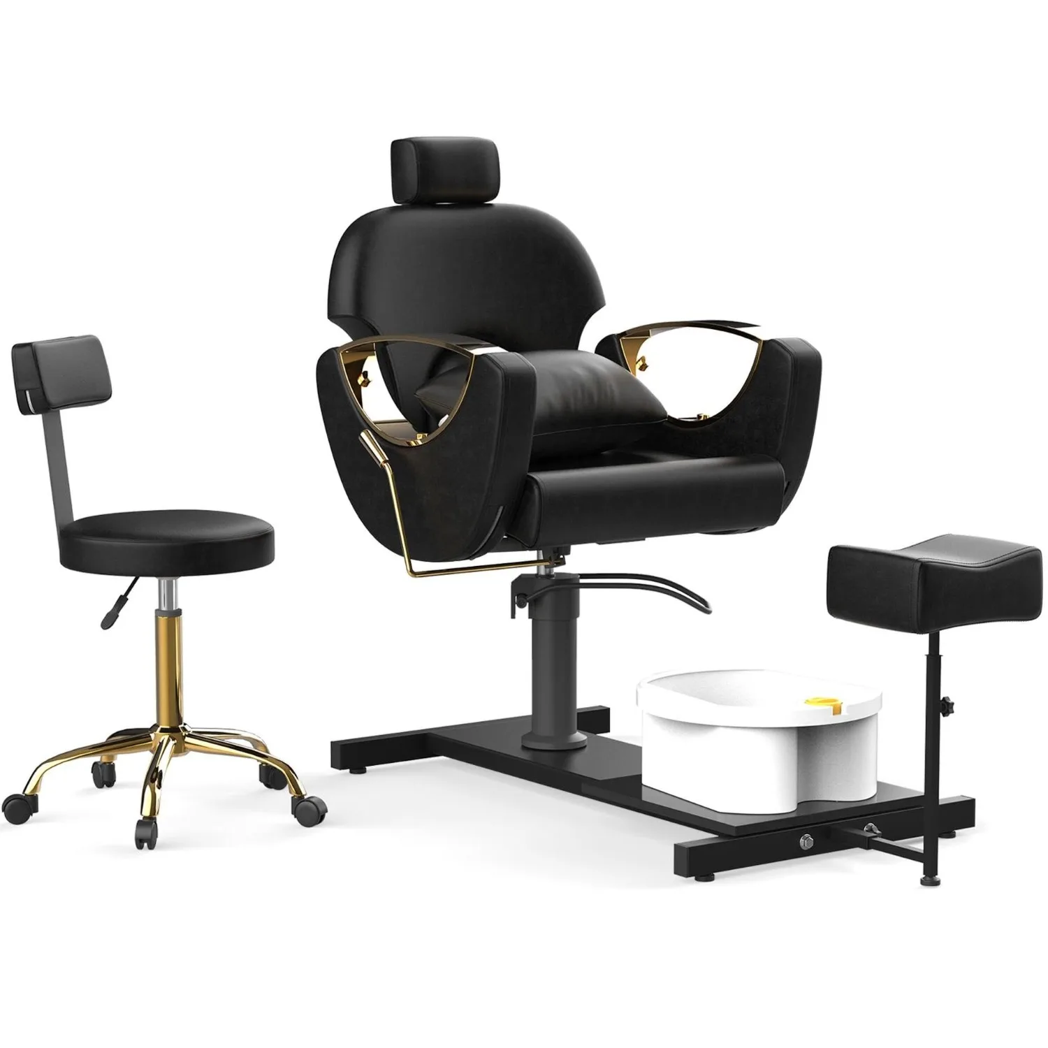 Pedicure Station No Plumbing, Hydraulic Pedicure Chair for Nail Tech, Height Adjustable Reclining Pedicure Station