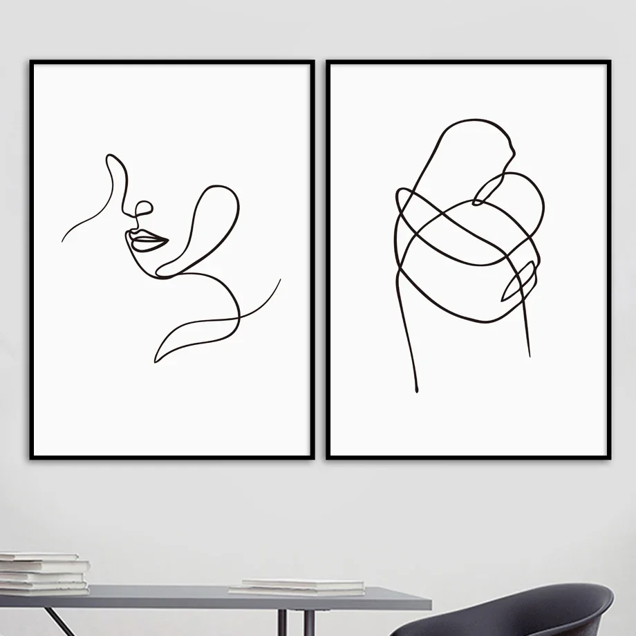 Drew Line Girl Face Abstract Black White Wall Art Canvas Painting Nordic Posters And Prints Wall Pictures For Living Room Decor