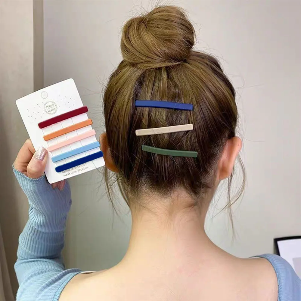 6PC Koreanische Einfache Stil Solide Khaki Rosa Farbe Matte Haarnadel Hairgrip für Mädchen Frauen Süß Haar Seite Clips Zubehör – Detail 2