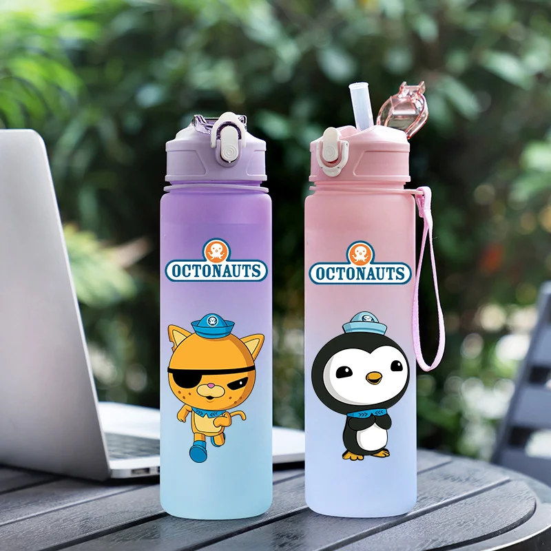 Octonauts gradientowy kolor kreskówka plastikowy kubek ze słomką przenośny sport na świeżym powietrzu 750ml kubek do picia dla dzieci o dużej pojemności prezenty