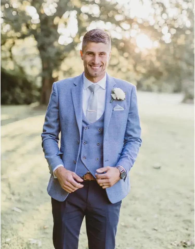 2024 Elegant Blue Spring and Autumn Suit For Formal Wedding High Quality Custom 3 Piece Male Blazer Smart Casual Costume Homme