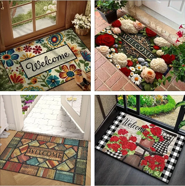 Welcome Doormat Vibrant Floral Pattern Non-Slip Rug for Indoor Outdoor High Traffic Areas Perfect for Valentine'S Day Spring Mat