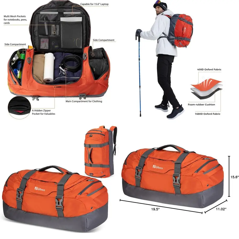 

Large Weekender Sports Bag with Shoe Compartment, Padded Straps for Gym, Camping, and Travel