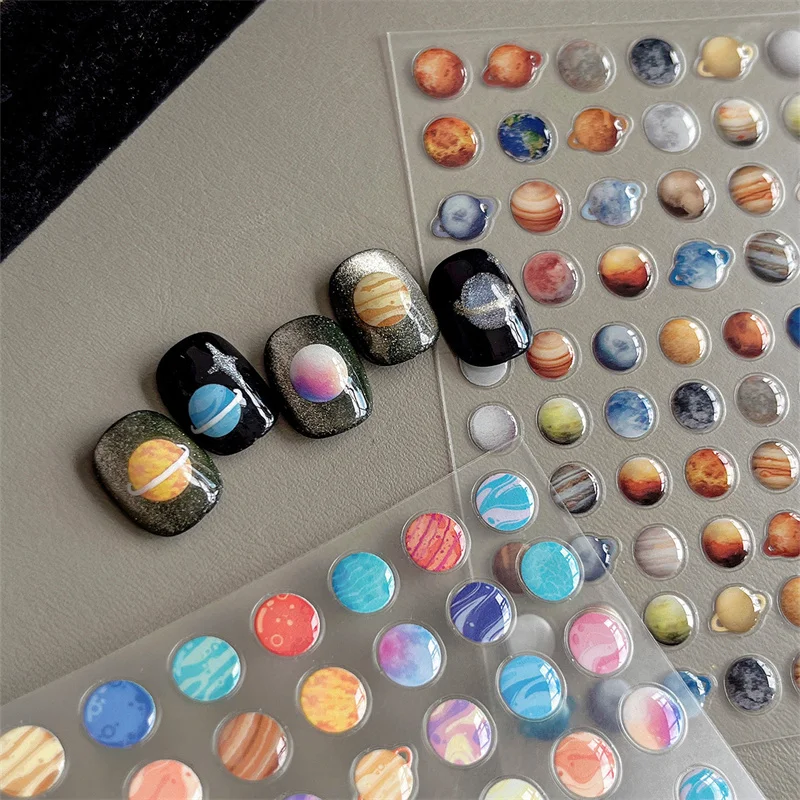 Cute Universe Planet Nail Stickers 3D Star Space Design Slider Press On Nail Decals Nail Art Decoration Manicure Salon DIY