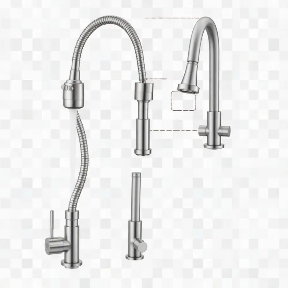Kitchen Sink Faucet Single Cold Water Tap 304 Stainless Steel Brushed Finish Durable Copper Valve Core Home Fixture