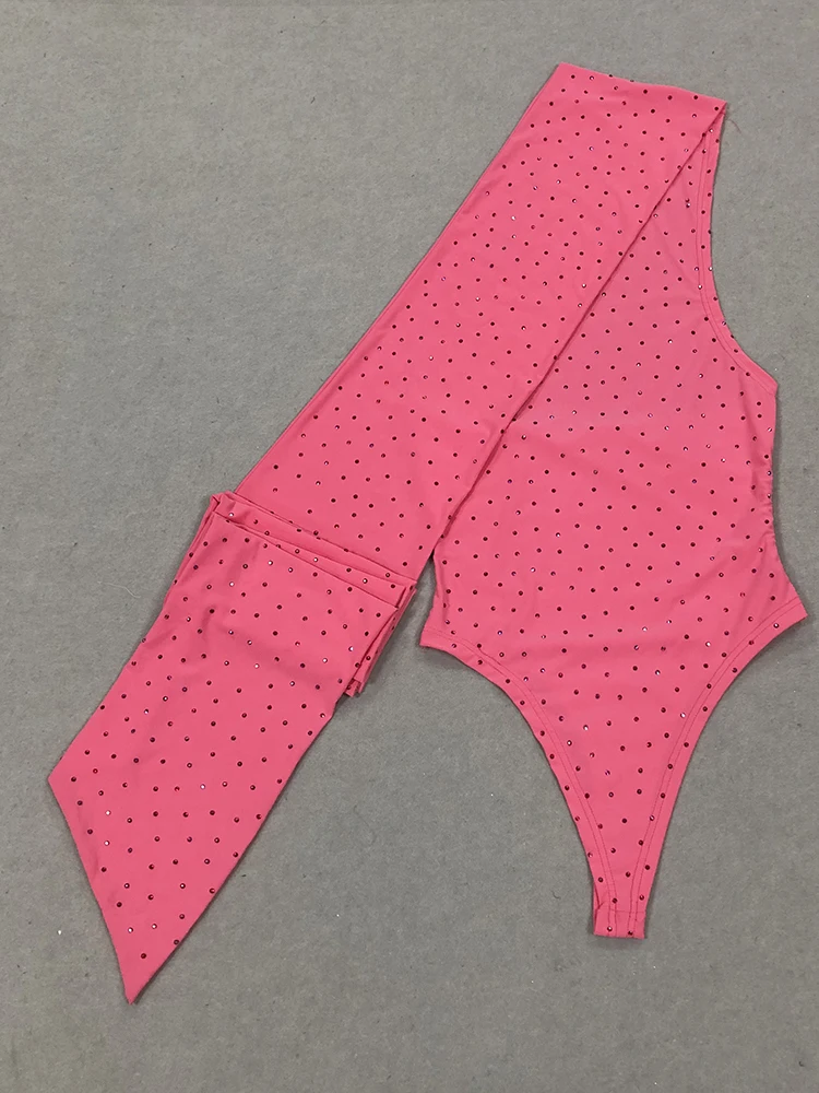 Elegant Sleeveless Halter Ribbon Ruched Details Backless Body Suit  Two Pieces Set  With Beaded Maxi Long Skirt Casual Wearing