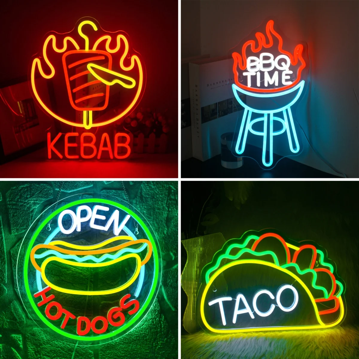 BBQ Kebab Neon Led Sign USB Powered Neon Lights Taco Nachos Food Logo Lamps For Room Decor Barbecue Party Shop Bar Art Wall Lamp