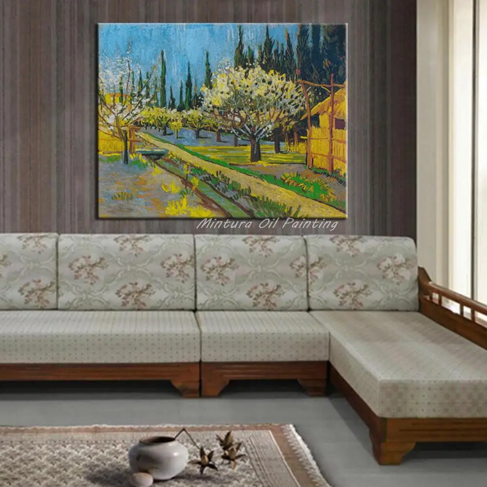 Orchard In Blossom Bordered By Cypresses Of Vincent Van Gogh Handmade Famous Oil painting On Canvas,Wall Art,For,Home Decoration