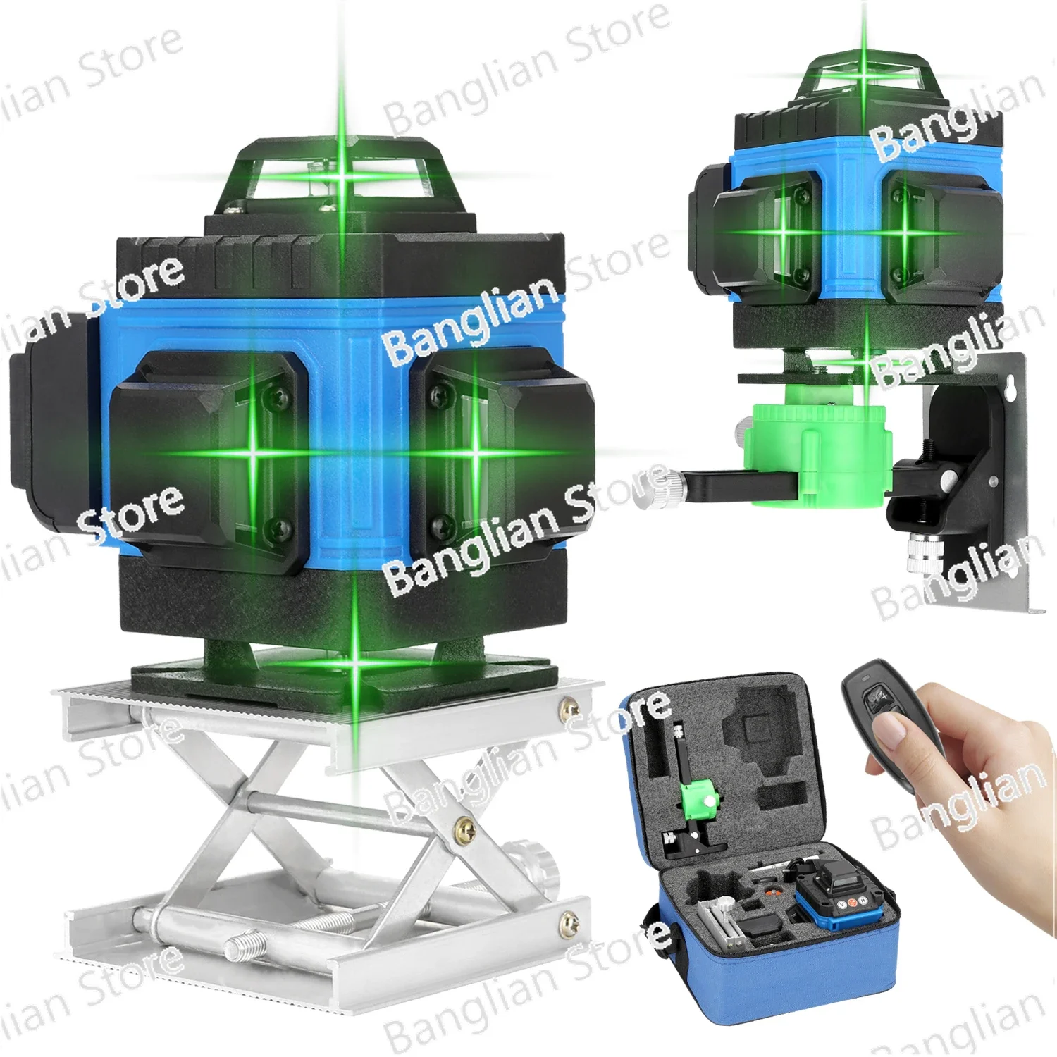 Green Beam Laser Level with Remote Control, 360 Horizontal and Vertical Cross Lines, Auto Self-Leveling, APP, 16 Lines