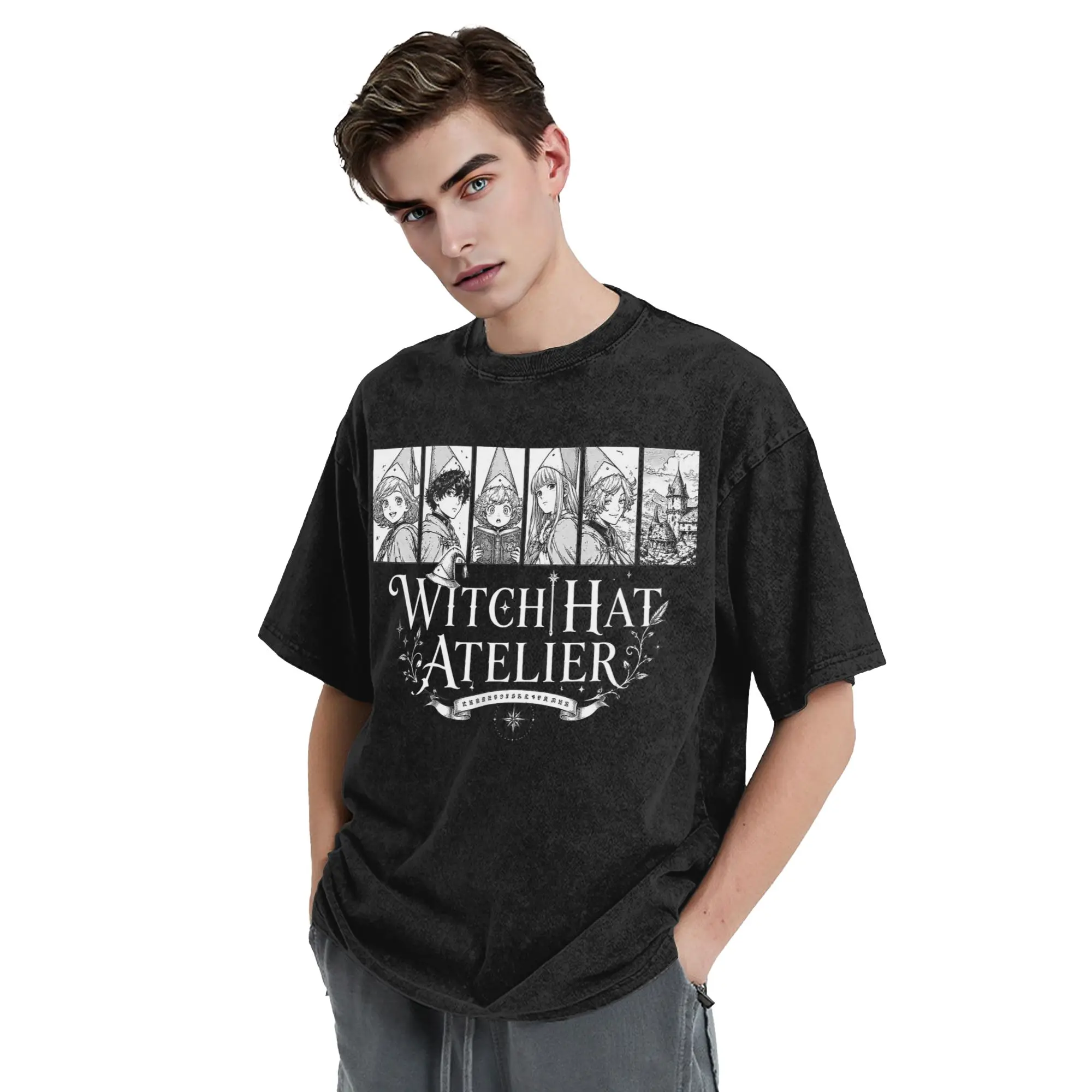 Witch Hat Atelier Anime Washed T Shirt Streetwear  Novelty T-Shirts  Tees Tops for Men Women Short Sleeve Harajuku Printed