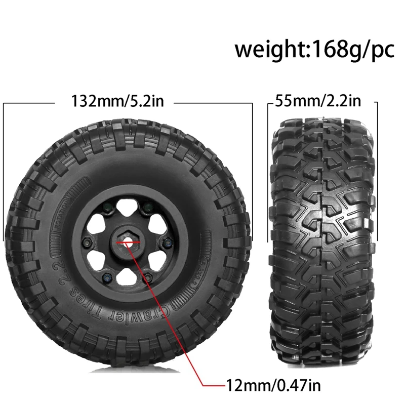 MOMO 135Mm Metal 2.2Inch Beadlock Wheel Rim Tire Set For 1/10 RC Crawler Car Axial SCX10 Wraith RR10 Capra TRX4 YK4082