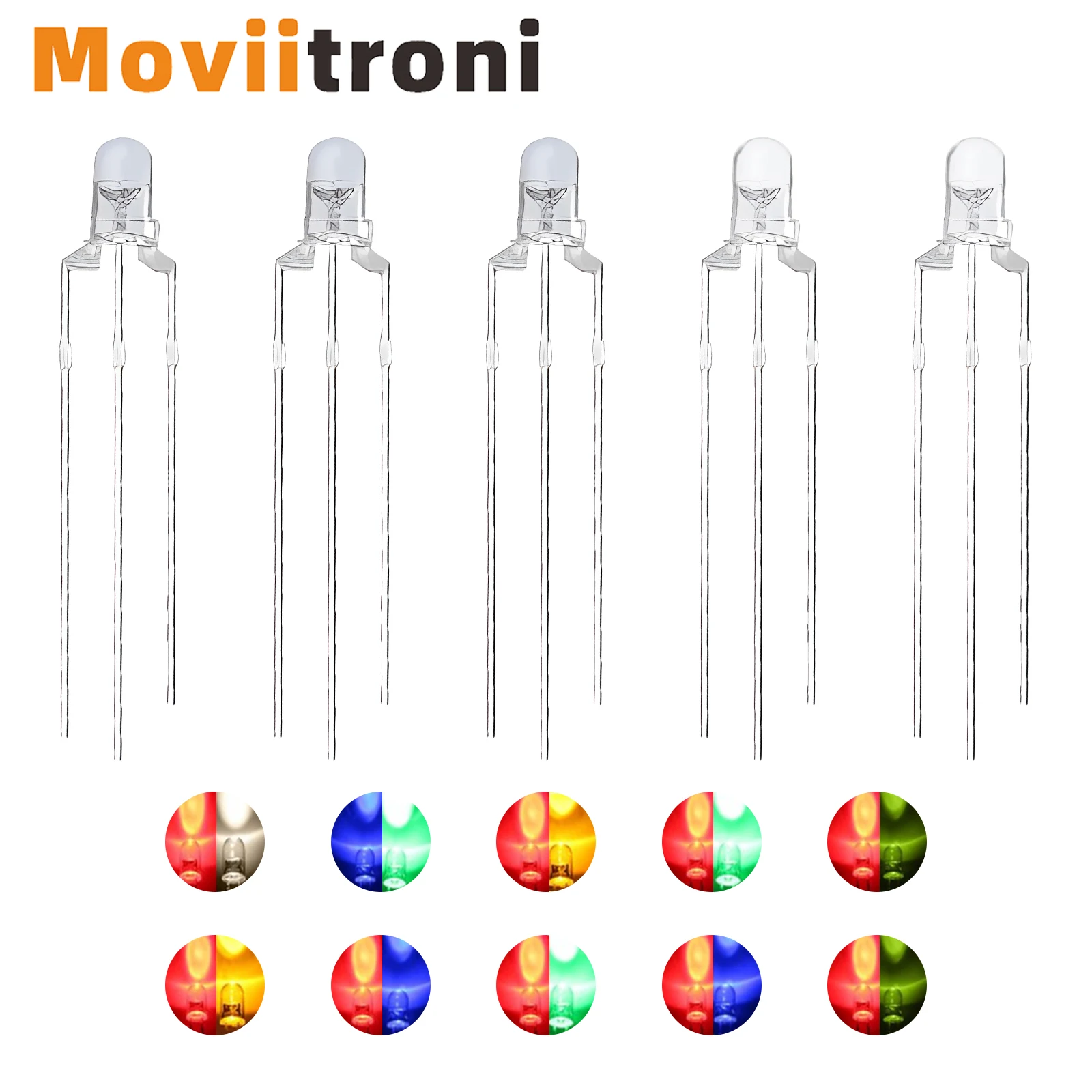 50 sztuk 3mm okrągła przezroczysta/mgielna lampa LED dwukolorowa F3 wspólna anoda/katoda LED 3 piny dioda elektroluminescencyjna czerwony i żółty niebieski i zielony