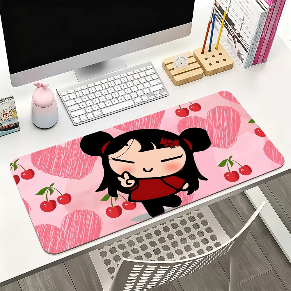 Cute Cartoon Pucca Mouse Pad Large Non-Slip Waterproof Mat Stitched Edge Keyboard Pad for Gaming Daily Office