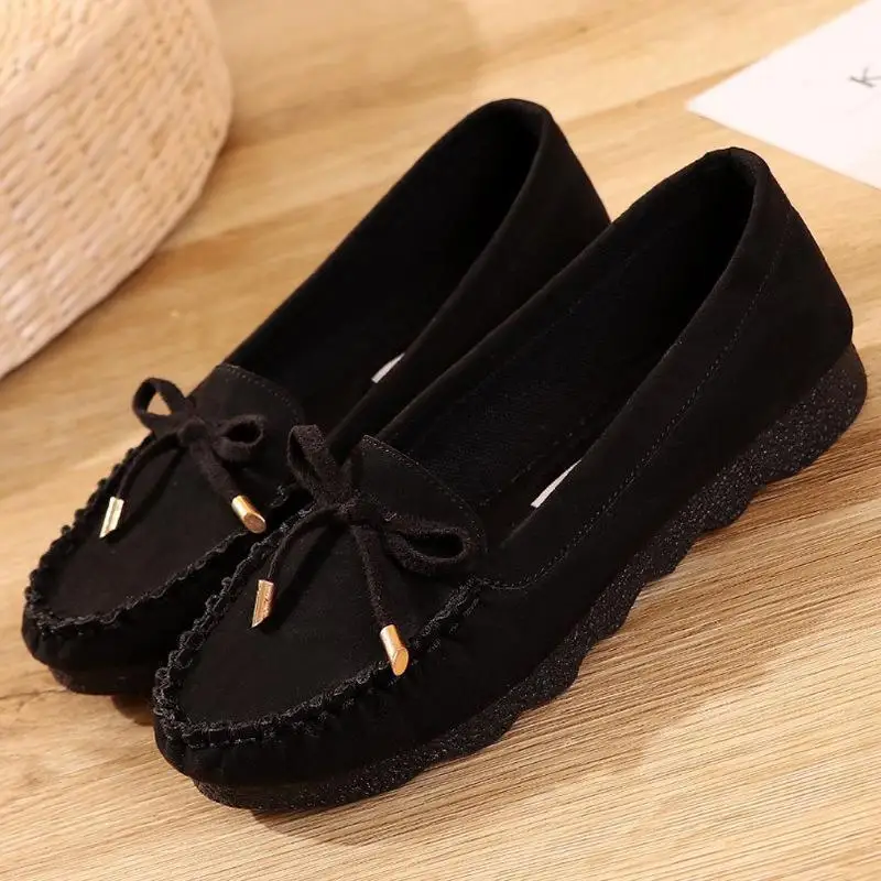 

Beijing Ladies Flat Work Shoes Soft Bottom Bean Bean Shoes Women's Casual Slip-On Shoes Black Knot Mom Shoes Breath...