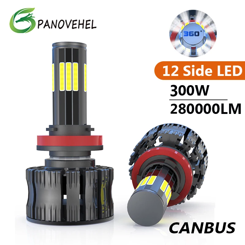 PANOVEHEL Led H7 3D 360 Canbus 12 Side LED 280000LM 300W Car Headlights Bulbs H11 H4 H1 HB3 9005 HB4 9006 Fog Lights Mini Lamp