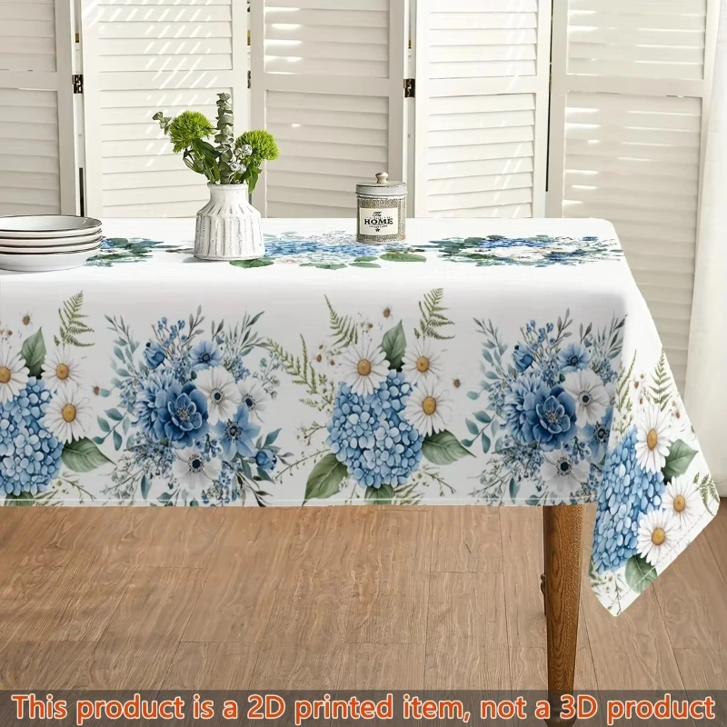 1pc Blue Hydrangea Pattern Tablecloth - Modern and Simple Table Decoration - Essential Home Item