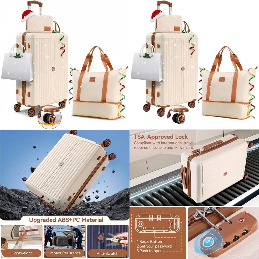 3-Piece ABS+PC Luggage Set with Spinner, TSA Lock, 4-Year Warranty, Beige