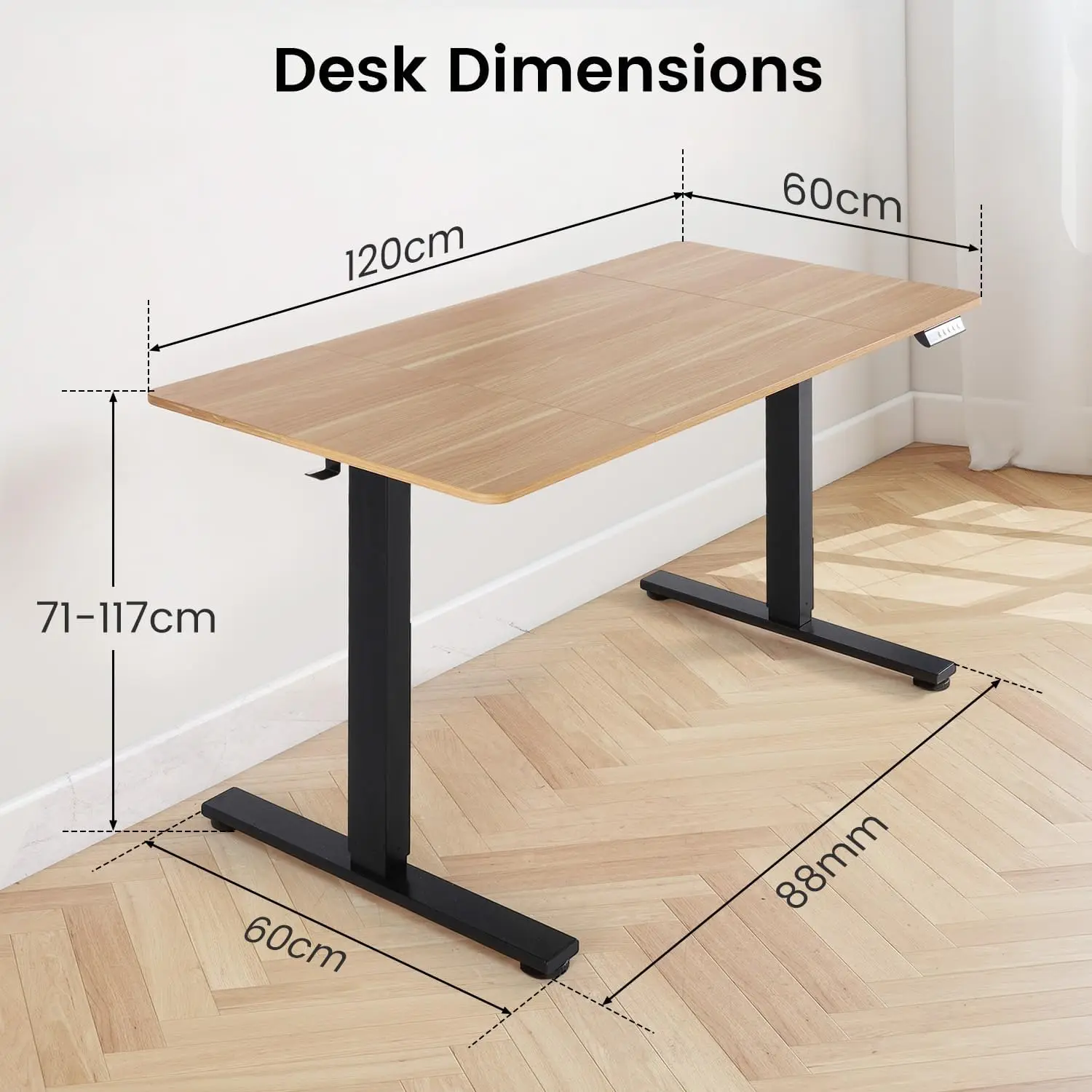 Standing Desk, 120x60cm Height Adjustable Sit Stand Desk with Memory Function, Ergonomic Computer Desk for Home Office, Gaming D
