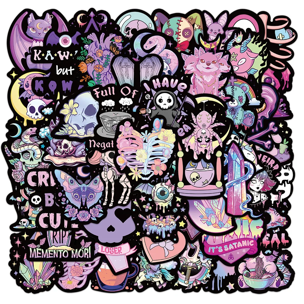 56Pcs Creepy Cute Darkness Gothic Cartoon Skulls Stickers For Laptop Phone Luggage Cup Waterproof Graffiti Bicycle Car Decals