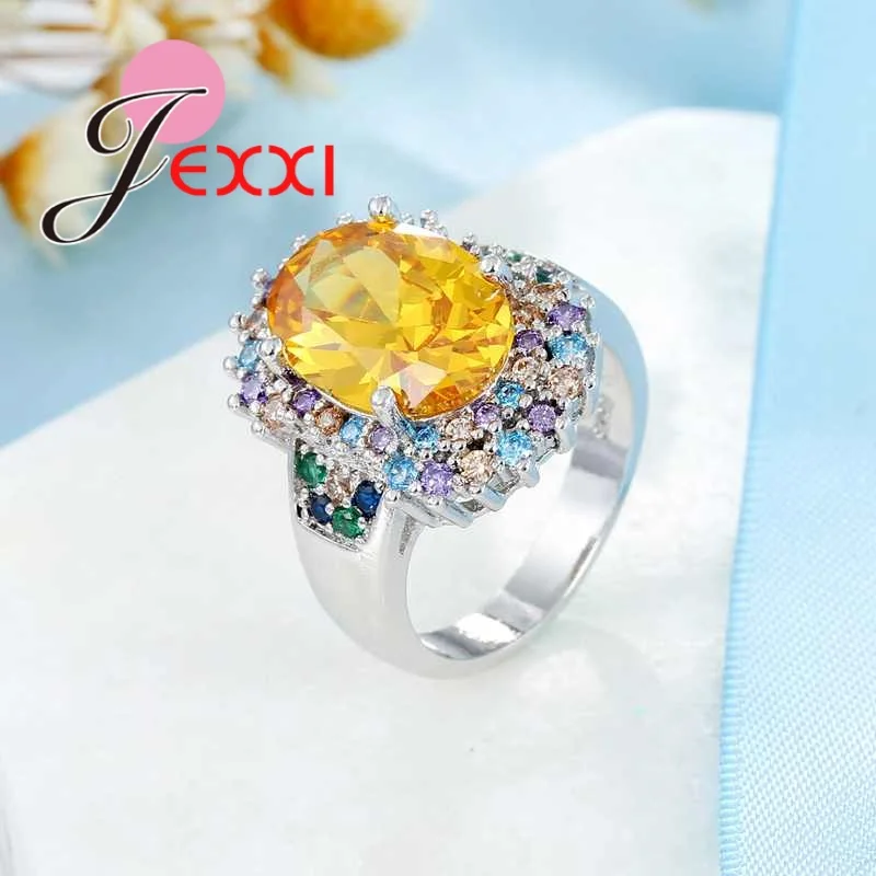 Luxury 925 Sterling Silver Bands Jewelry Clear Mixed Cubic Zirconia Crystal Rings For Women Party Anniversary Accessory