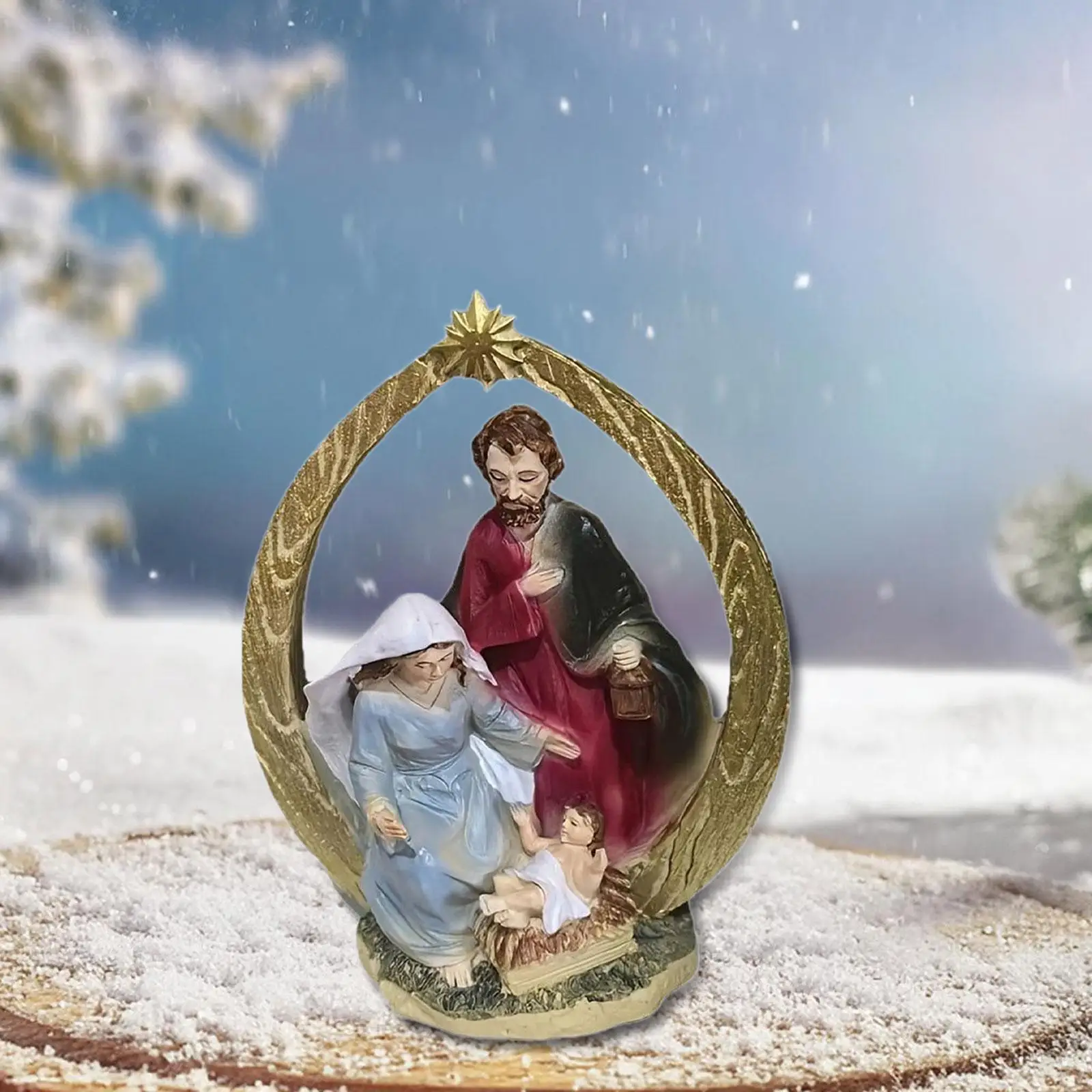 Christmas Holy Manger Nativity Figurine Xmas Home Decor Handmade 6.1x7.5inch