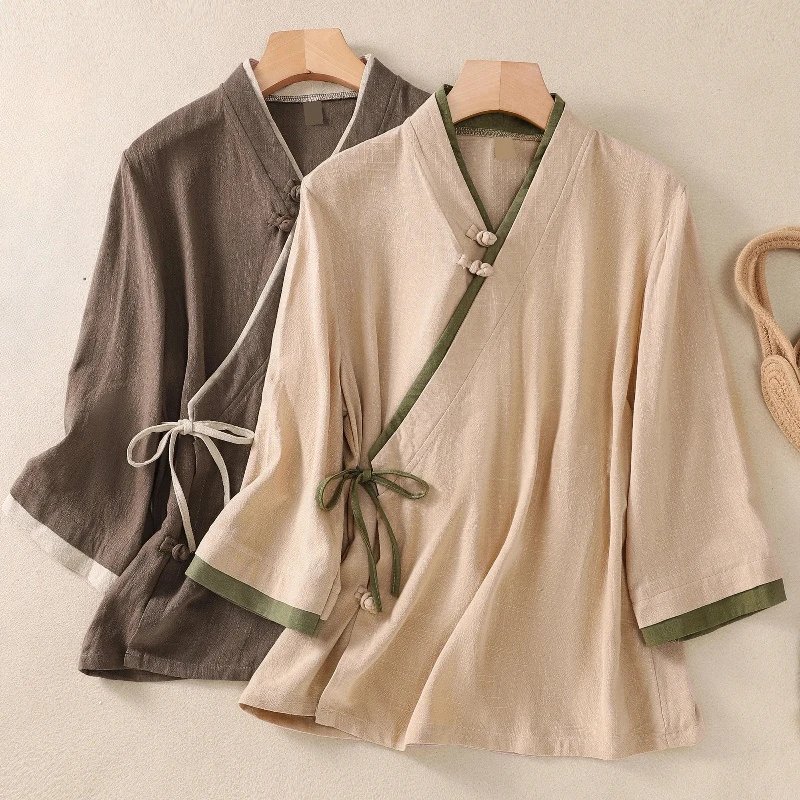 

Tang-style Women's Adult Hanfu Tea Ceremony Set Buddhist-inspired Women's Meditation Attire Zen-inspired Chinese-style Blouse