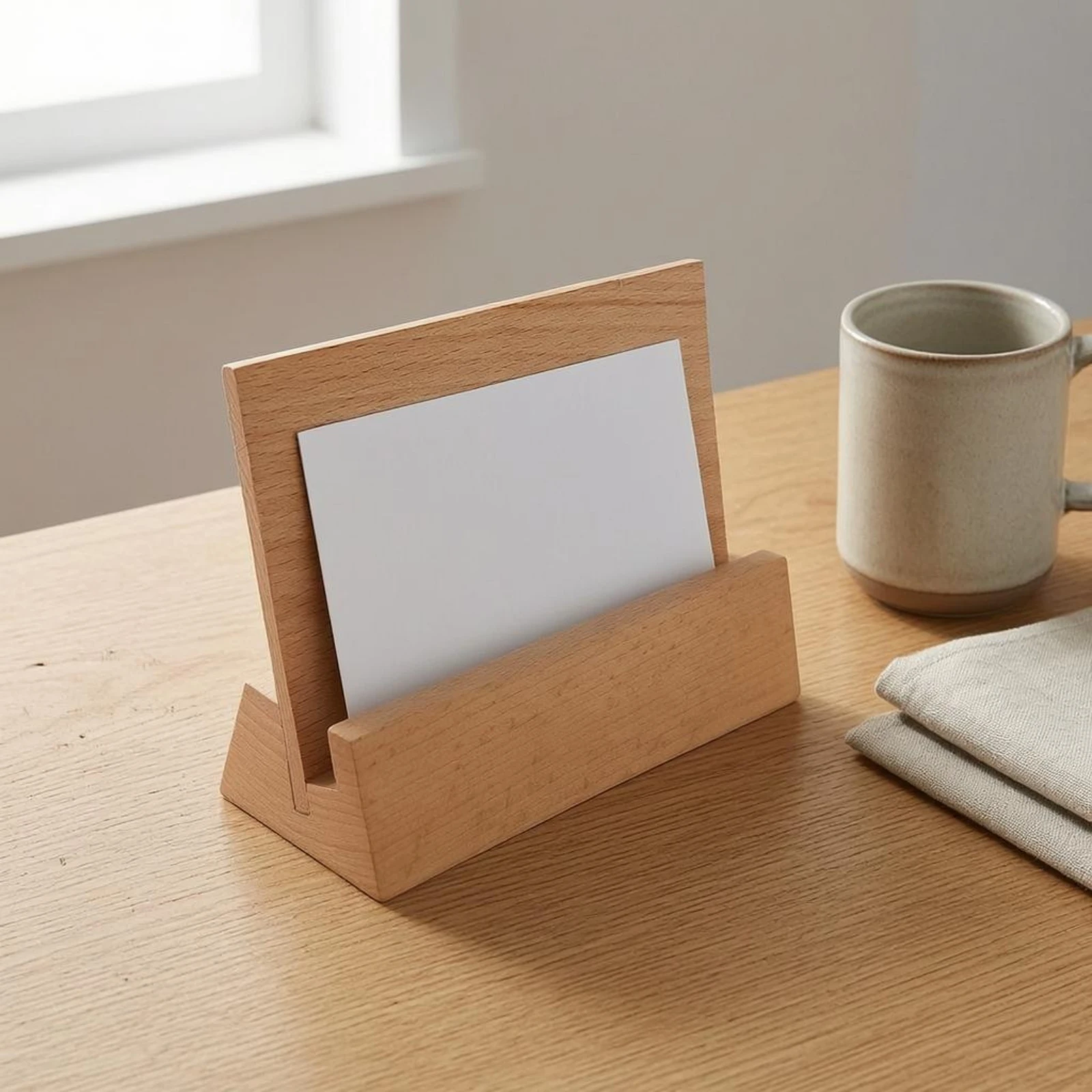 Wooden Calendar Stand Rectangular Wooden Card Stand Desk Decor Slot Design Multifunctional