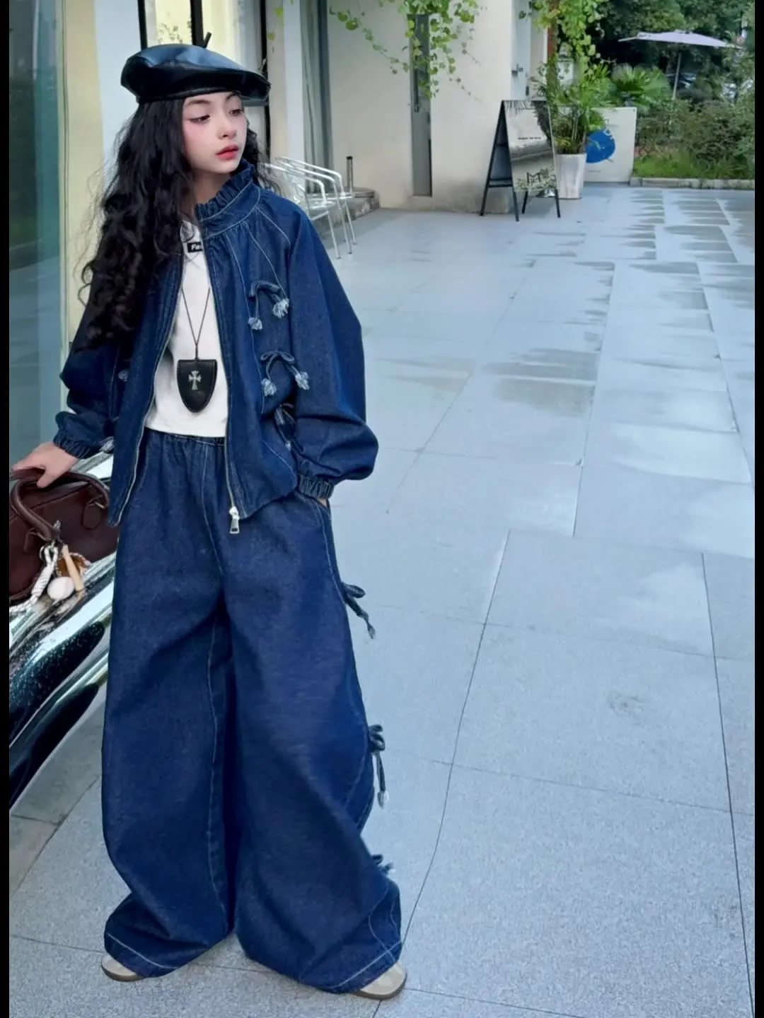 Teenager Girls Denim Suits Spring Autumn Tween Kids Sweet Bow Tops+Pants 2pcs Outfits Casual Children Clothes Set 5-14 Years