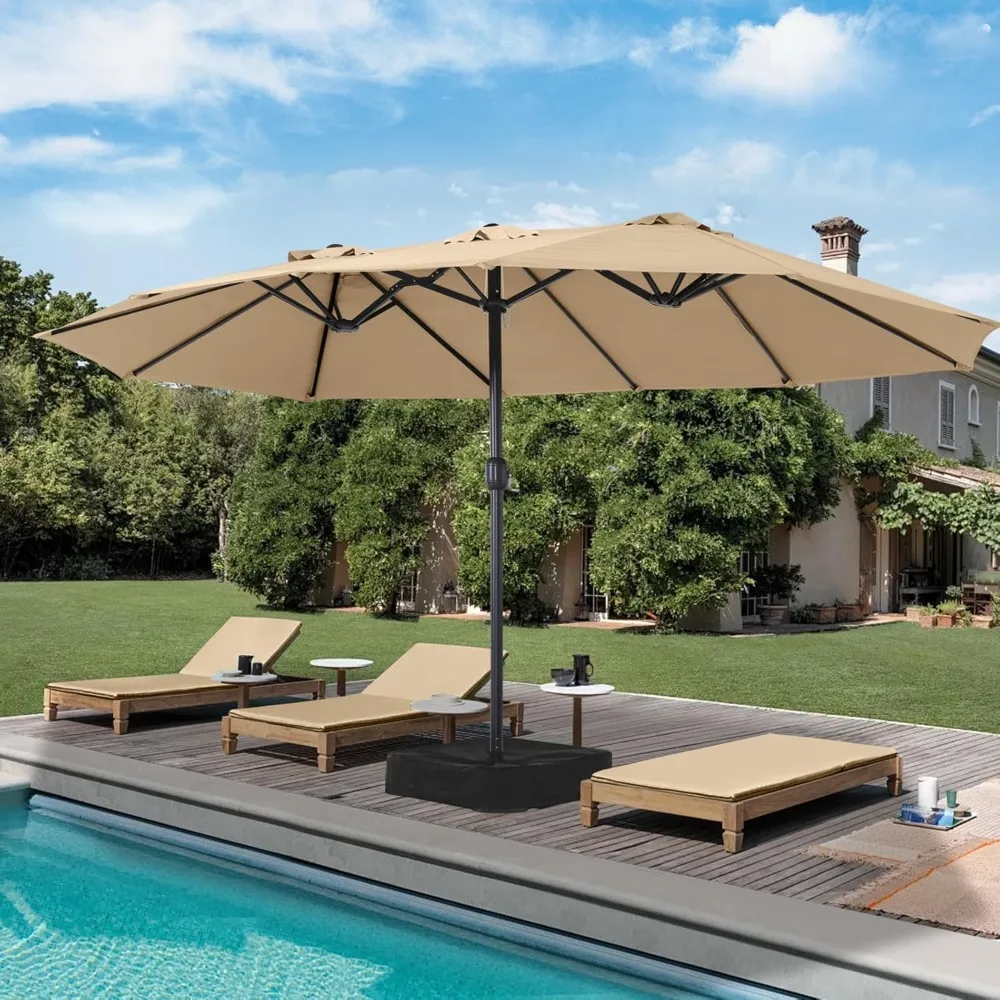 

15FT Double Sided Large Umbrella with Base,Patio Outdoor Umbrella with Durable steel handle 3 ventilation openings, sun umbrella