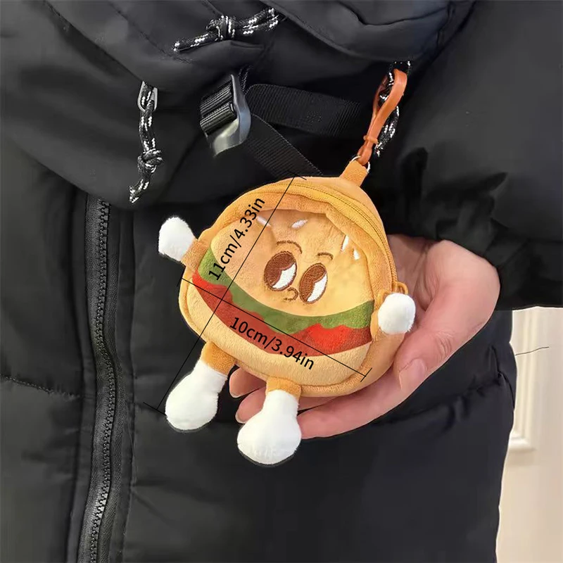 Hamburger Plush Coin Purse Pendant Cartoon Headphone Storage Bag Keychain Portable Lipstick Bag Key Case