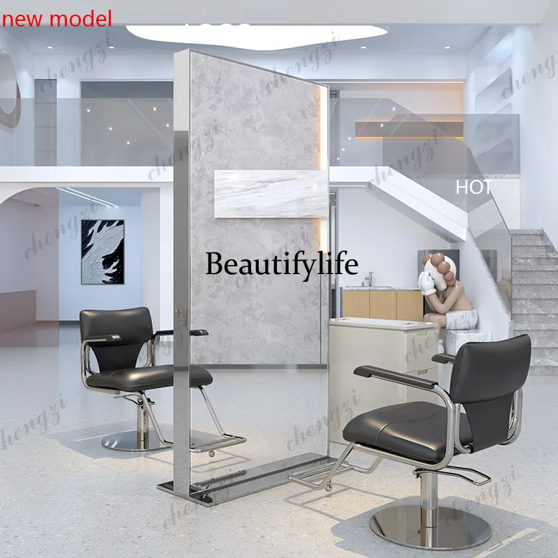 N138Barber shop mirror table hair salon new hair salon, single-sided double-sided floor-to-ceiling mirror
